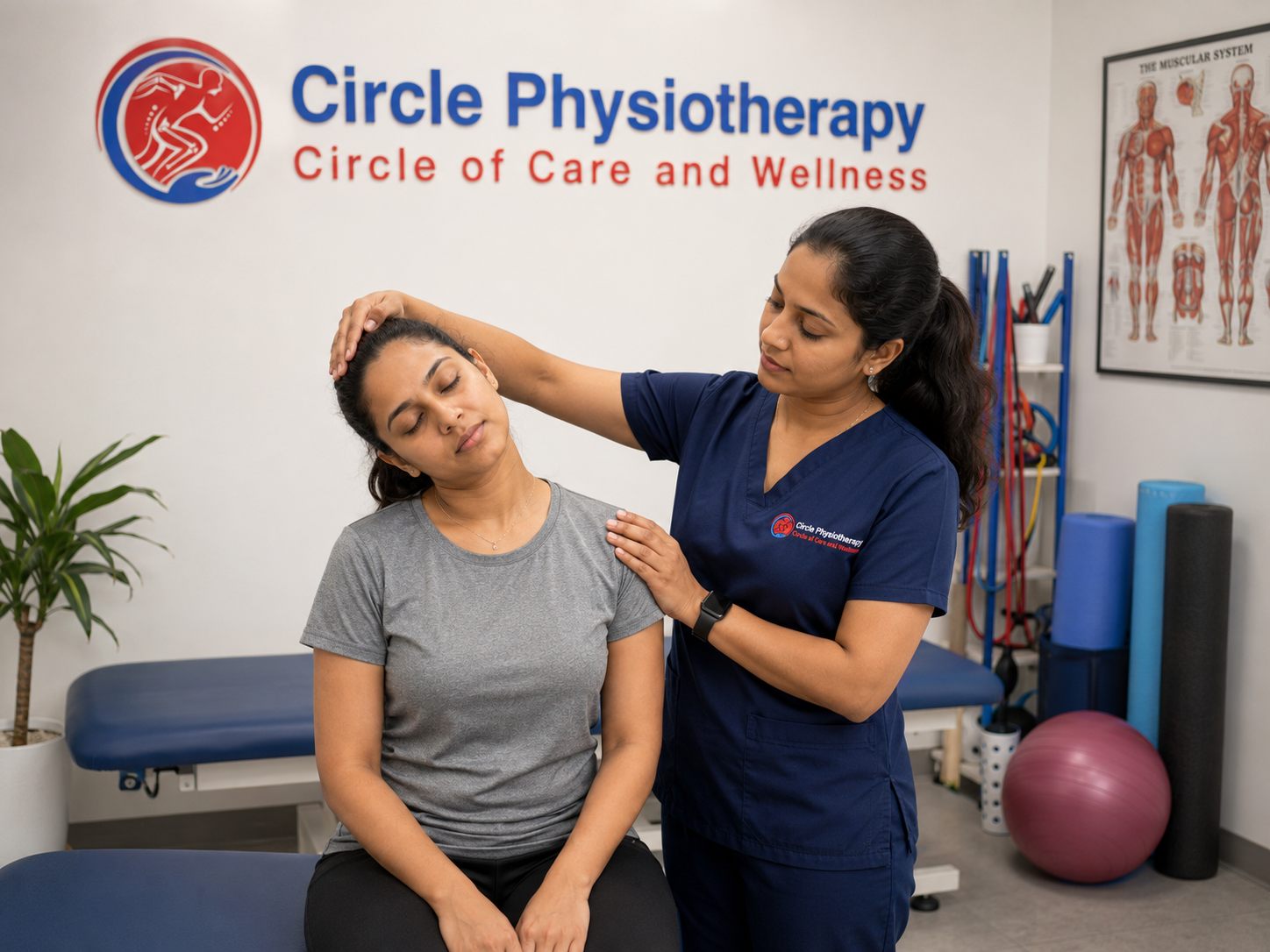 Circle Physiotherapy Brampton — team and clinic treatment room